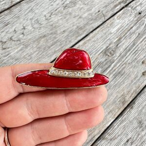 Vintage Jewelry Ret Hat Brooch Red Rhinestone Hat Pin
